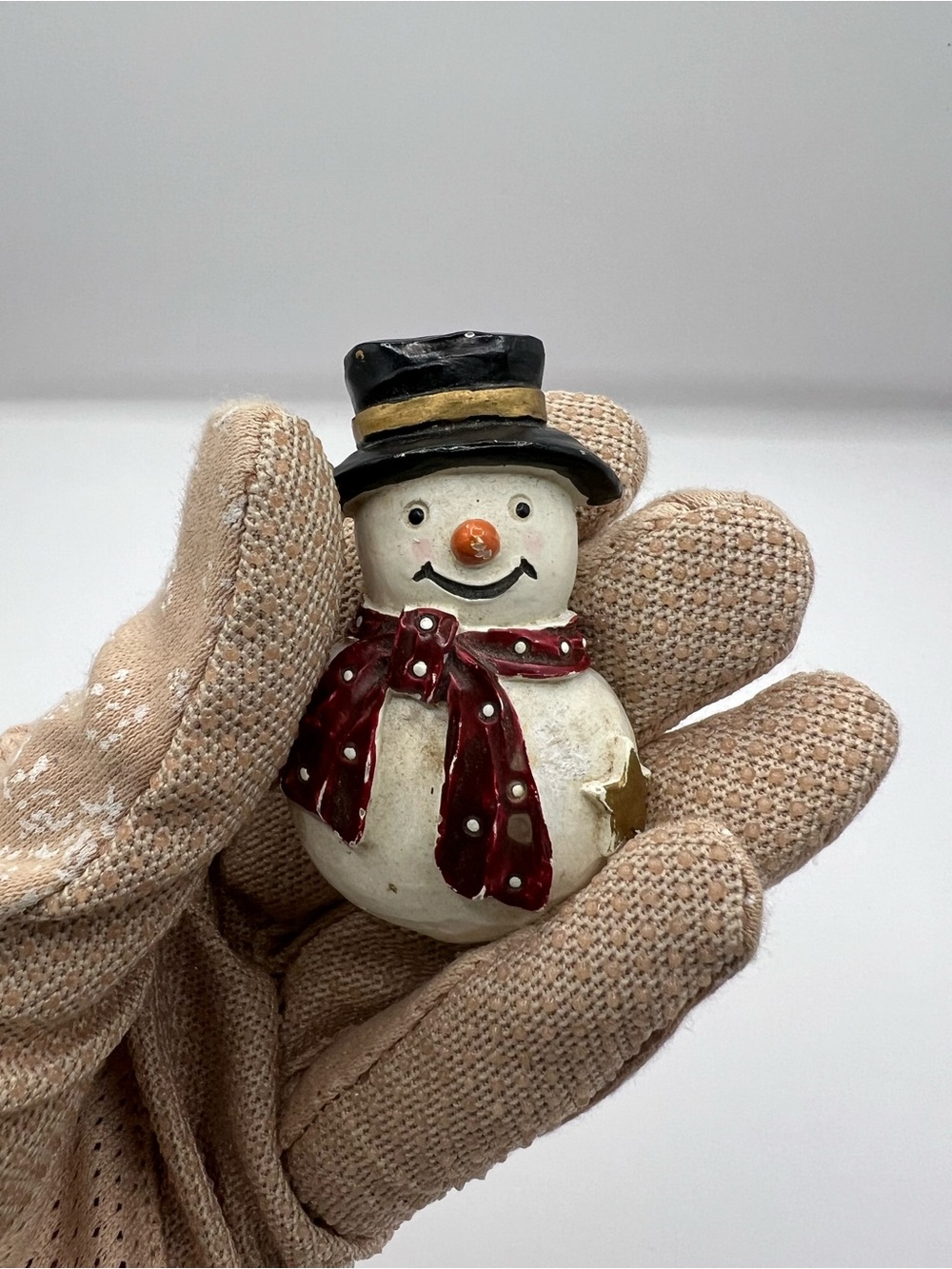 Vintage Christmas Snowman Brooch Pin Top Hat Red Polka Dot Scarf